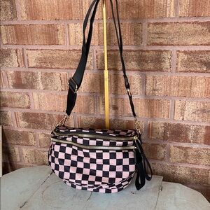 NWT Black & Beige Khaki Checkered Women's Crossbody Bag Neutral Travel